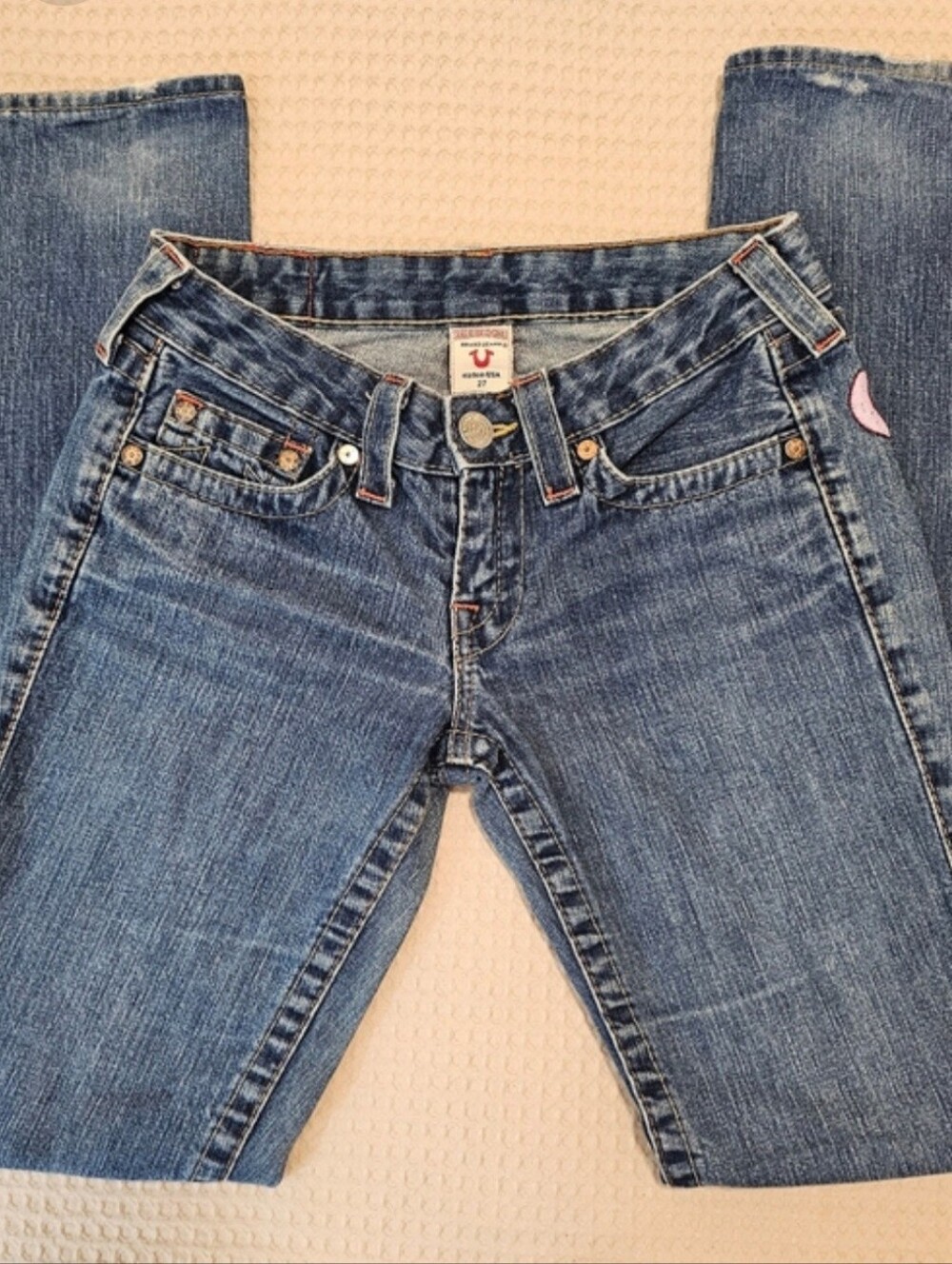 True Religion Blue Skinny Jeans with Pink Fairy Embroidery - Picture 5 of 7